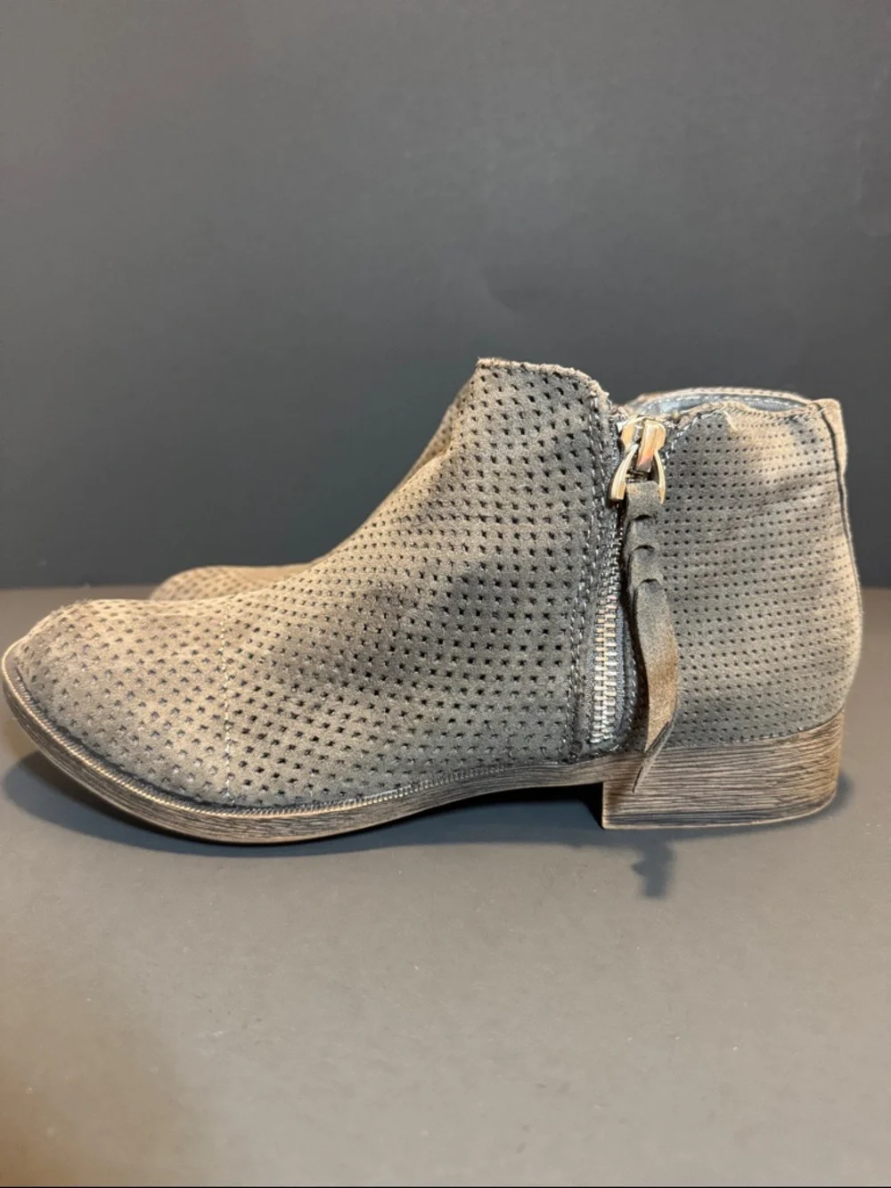 Dolce Vita Gray Perforated Suede Ankle Booties